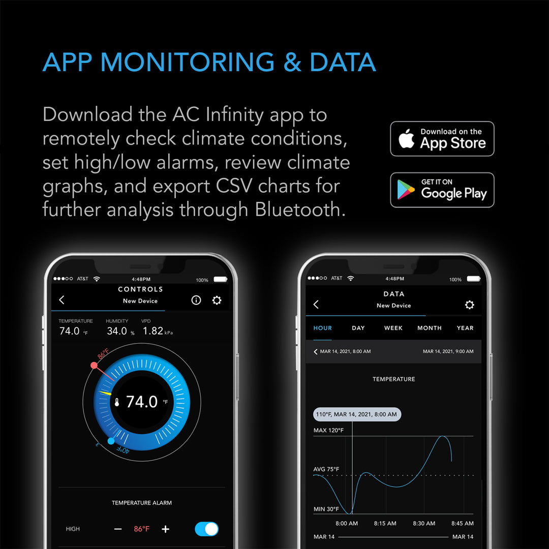 AC Infinity CLOUDCOM B1 Smart Thermo-Hygrometer w/ Data App 12&