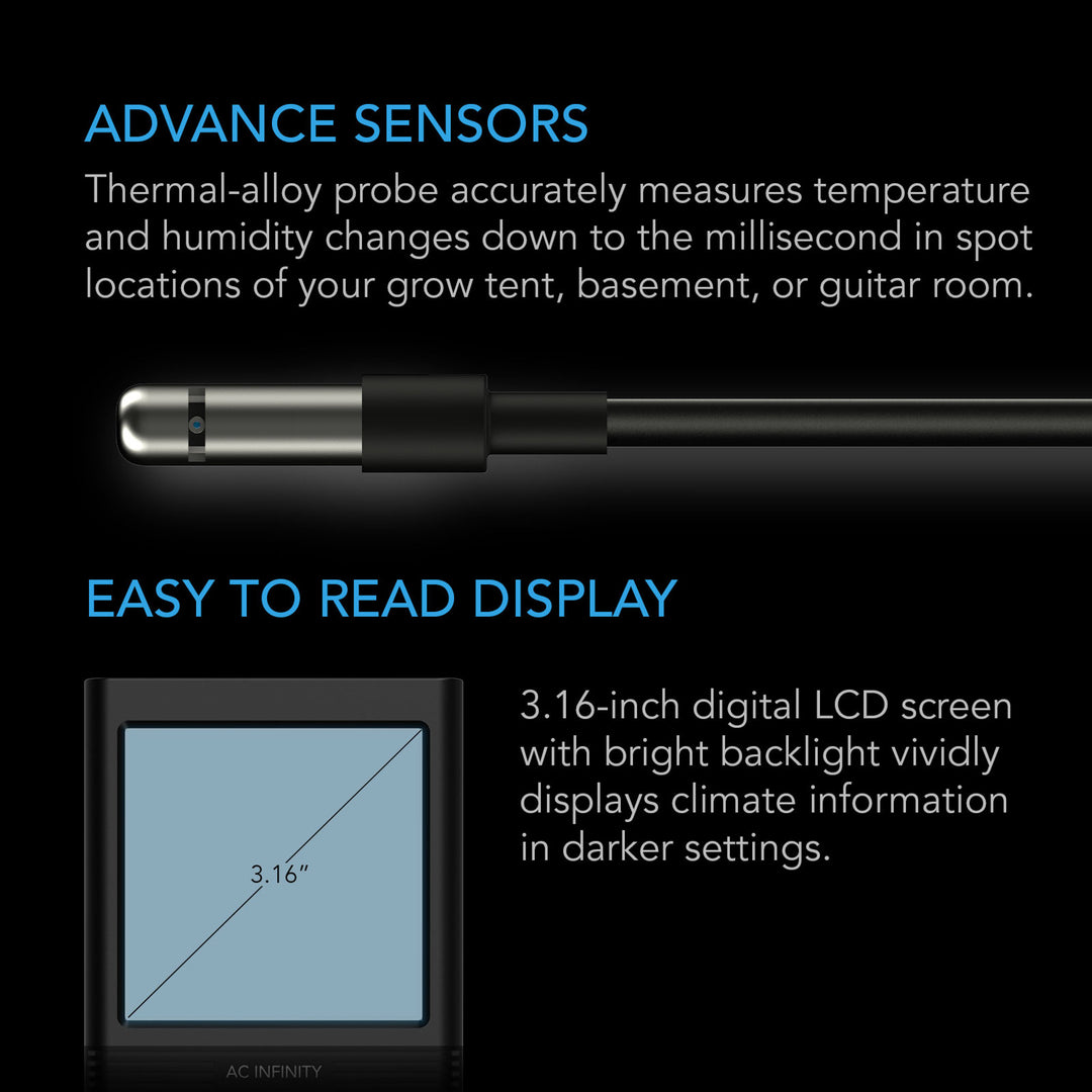 AC Infinity CLOUDCOM B1 Smart Thermo-Hygrometer w/ Data App 12&