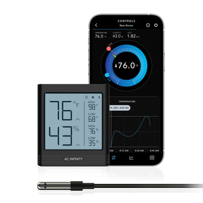 AC Infinity CLOUDCOM B1 Smart Thermo-Hygrometer w/ Data App 12' Sensor