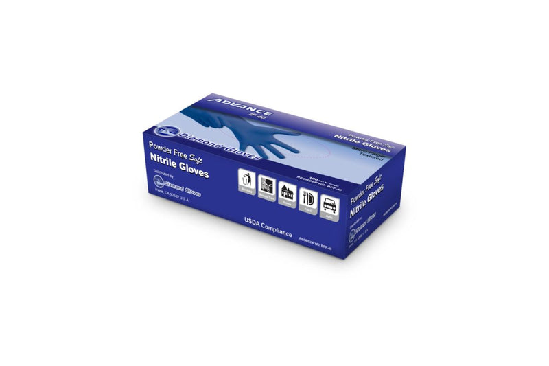 Diamond Gloves IF40 Powder Free Blue Nitrile Gloves 4 mil box 1000