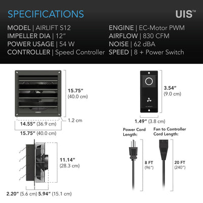 AC Infinity - AIRLIFT Shutter Exhaust Ventilation Fan + Speed Controller