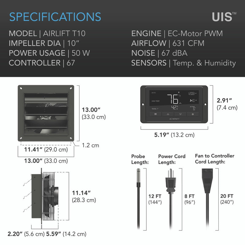 AC Infinity - AIRLIFT Shutter Exhaust Ventilation Fan + Temp & Humidity