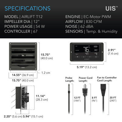 AC Infinity - AIRLIFT Shutter Exhaust Ventilation Fan + Temp & Humidity